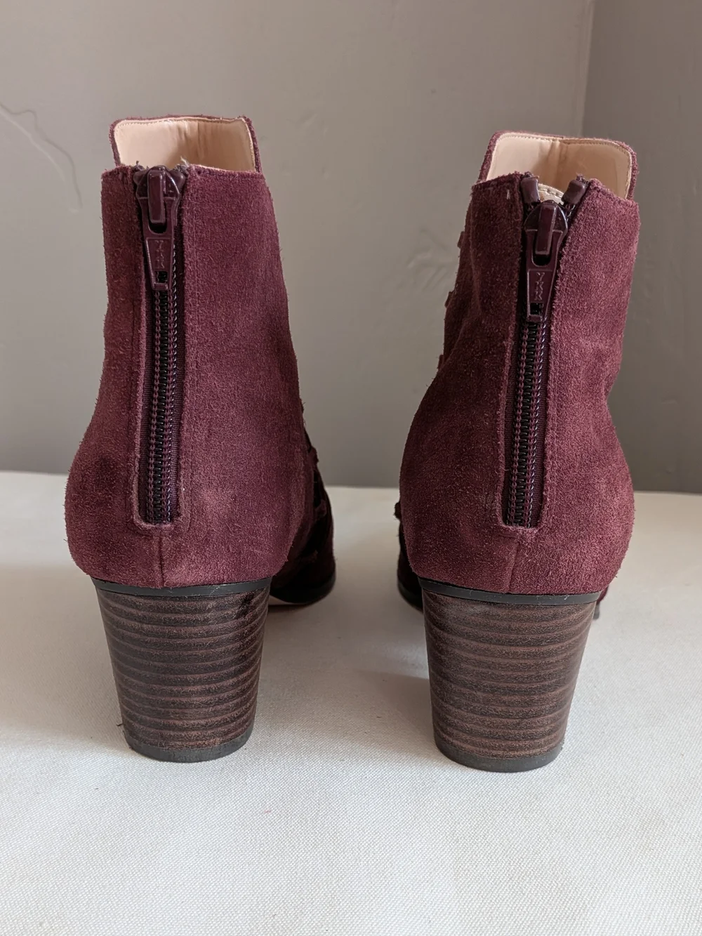 Sole Society Burgundy Cow Suede Lace-Wrap Ankle Boots Size 9